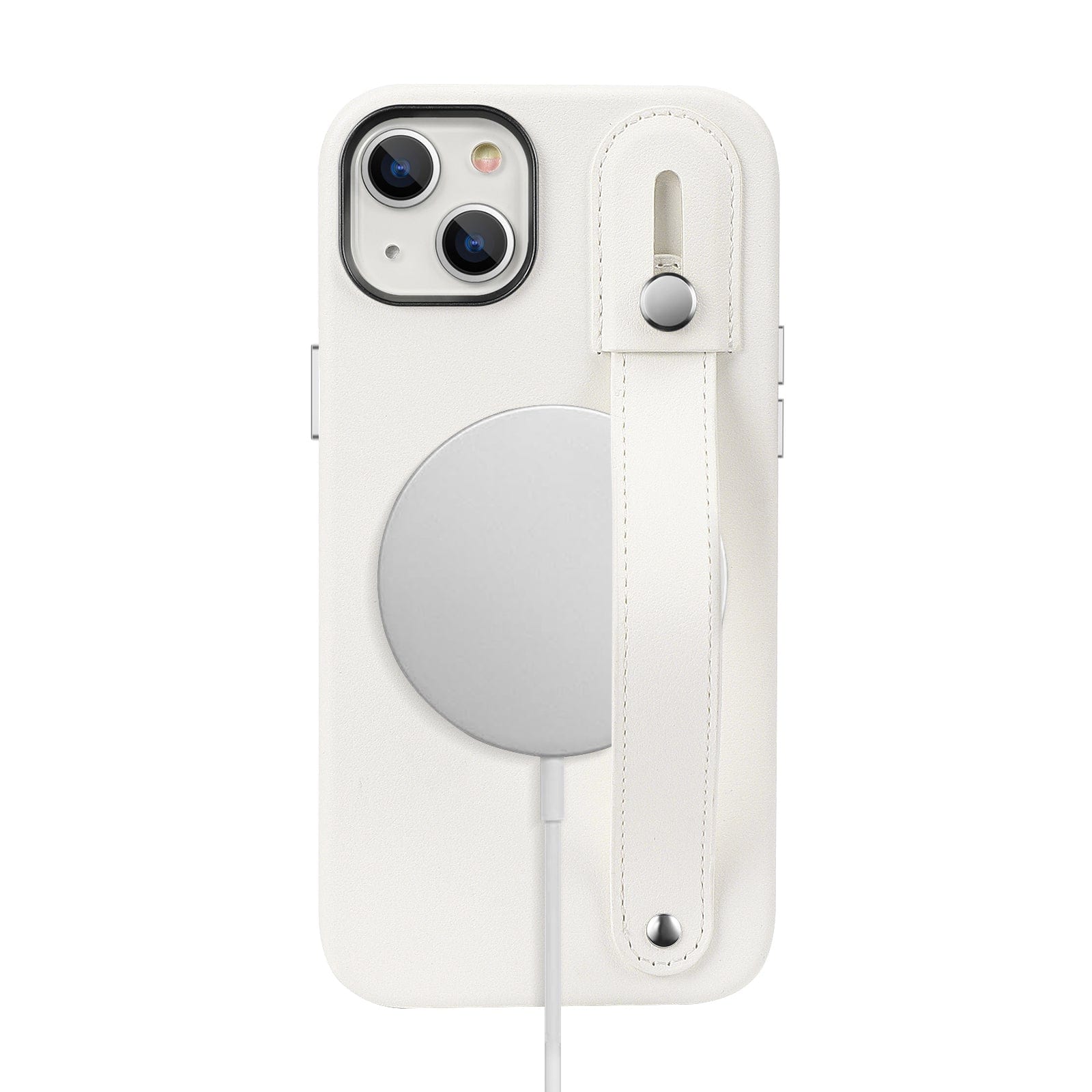 Genuine Leather FingerGrip Series Case For iPhone 15 Plus with MagSafe - White
