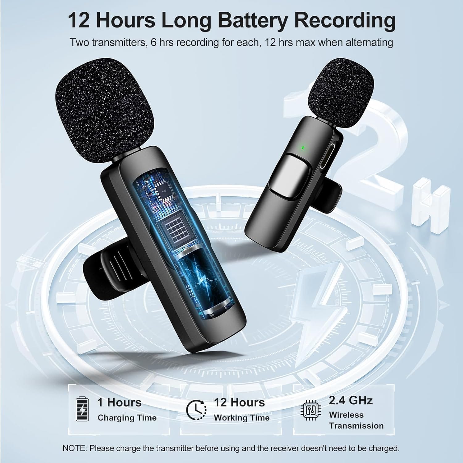 Dual Wireless Lavalier Microphone Set - 2 Clip-On Mics with Noise Reduction
