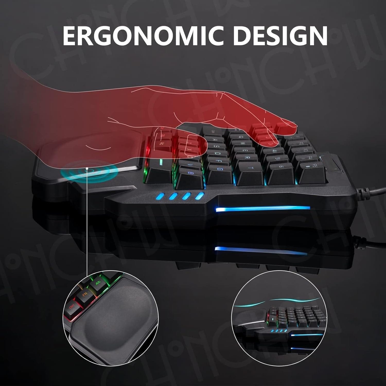 Ergonomic Wired Gaming Keyboard - LED Rainbow Backlight, 35-Key | Ultima Series