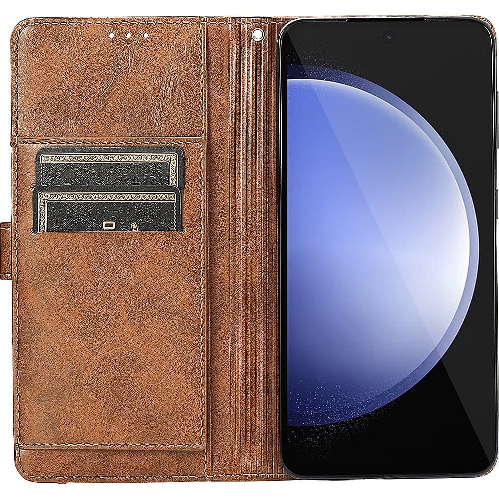 Genuine Leather Folio Wallet Case for Samsung Galaxy S23 FE - Brown