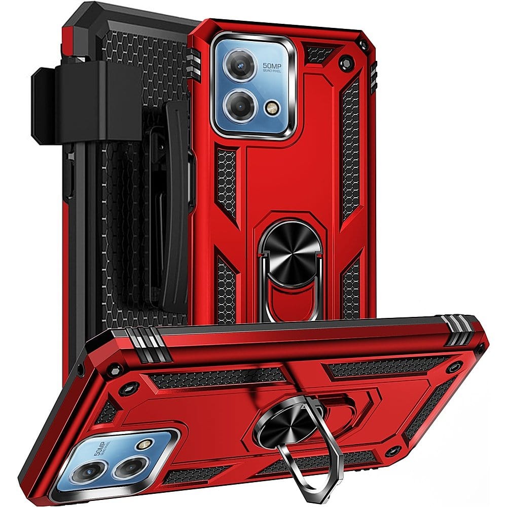 Military Kickstand Series with Belt Clip Case for Motorola G Stylus 5G (2023) - Red