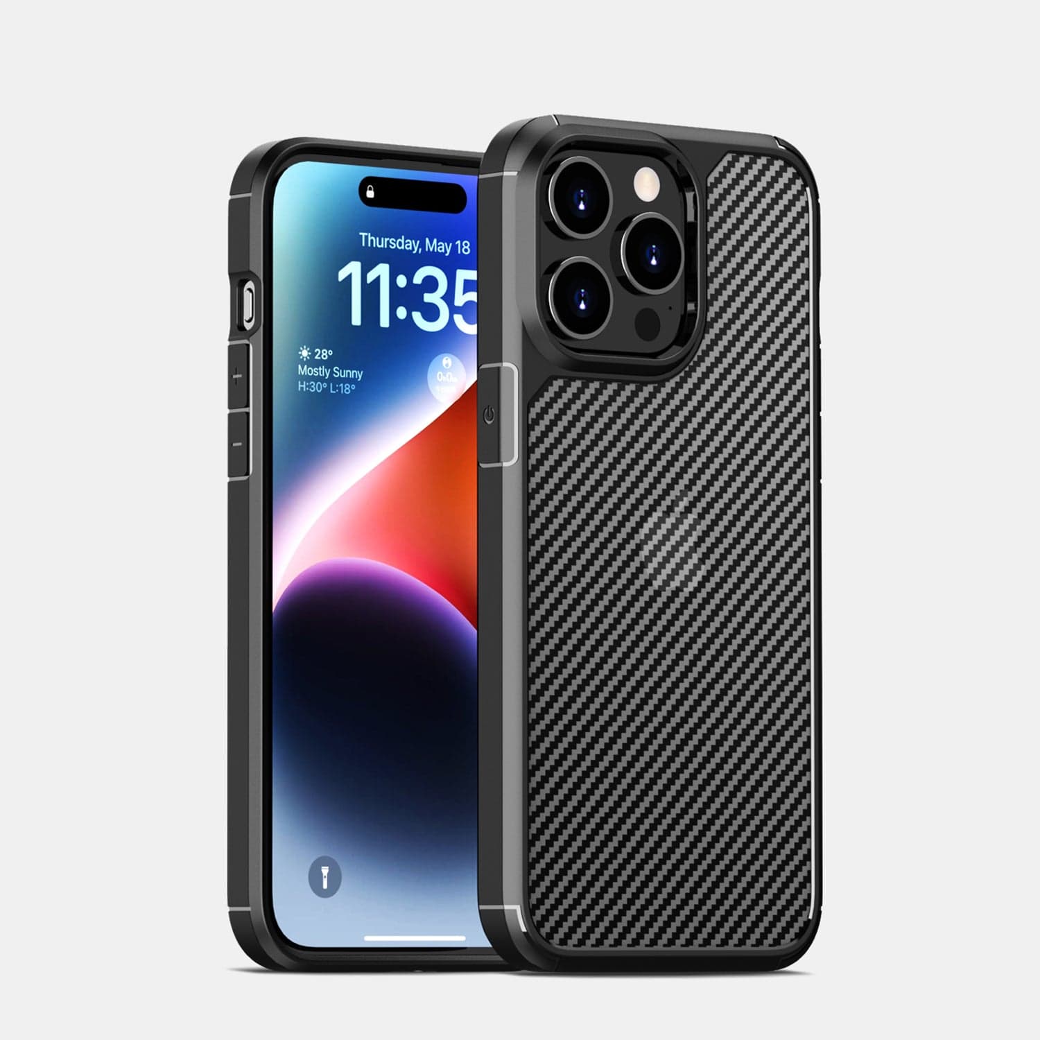 Venture Series Carbon-Fiber Style Case with Screen and Camera Protector - iPhone 15 Pro
