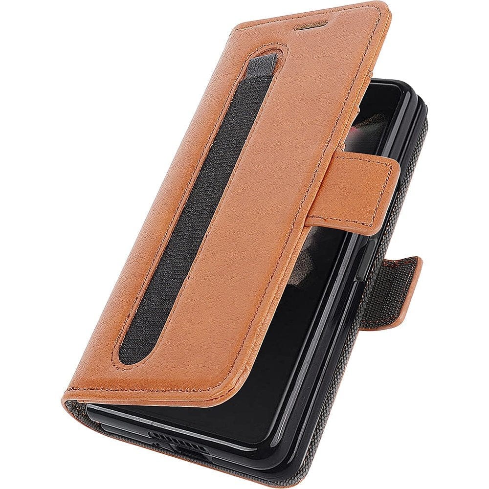 Genuine Leather Folio Wallet Case for Samsung Galaxy Z Fold5 - Brown