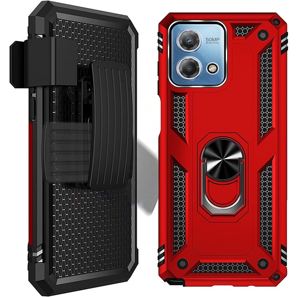Military Kickstand Series with Belt Clip Case for Motorola G Stylus 5G (2023) - Red