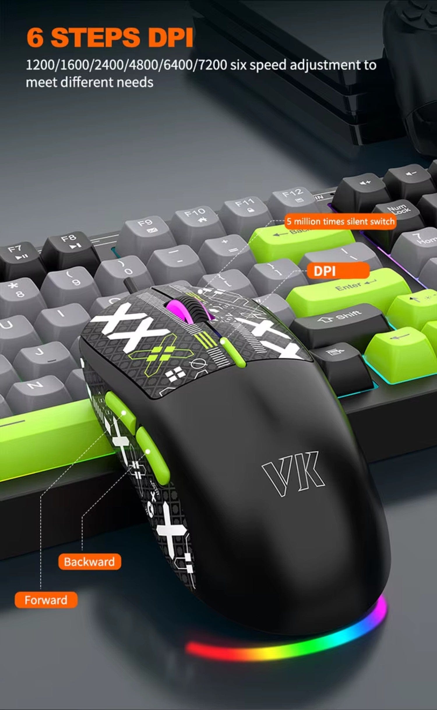 Wired Gaming Keyboard & Mouse Combo - 98 Keys, Anti-Ghosting Multi-Key, 7-RGB Backlights