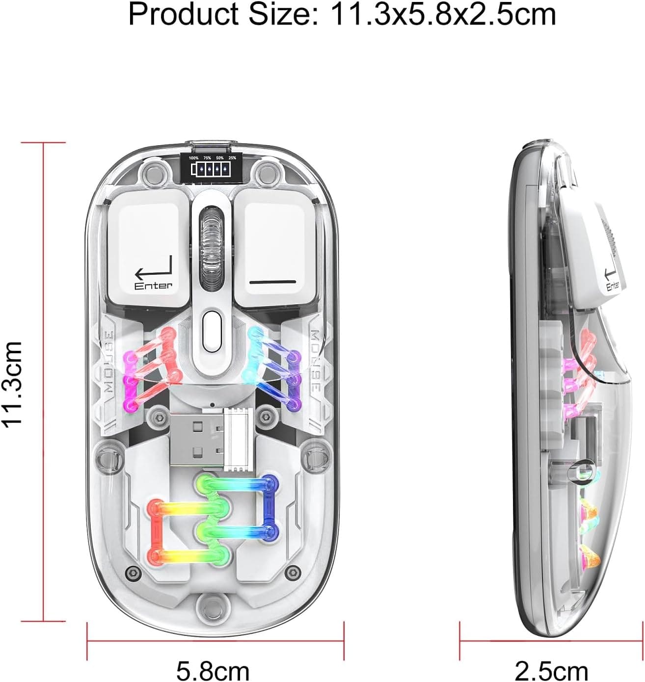 Cyberpunk Wireless Mouse - Transparent LED, Rechargeable Design | Glacier Pro Series