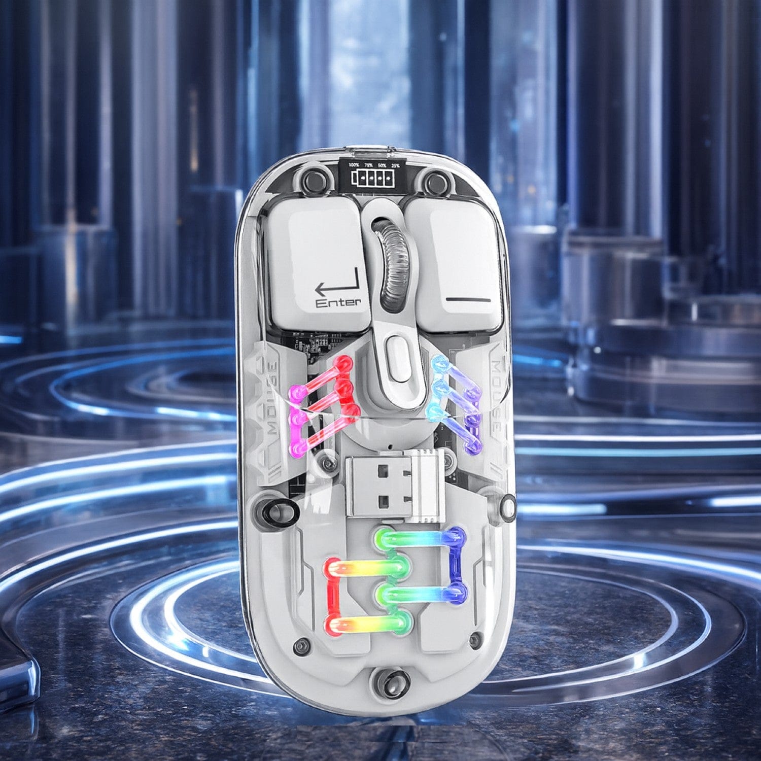 Cyberpunk Wireless Mouse - Transparent LED, Rechargeable Design | Glacier Pro Series
