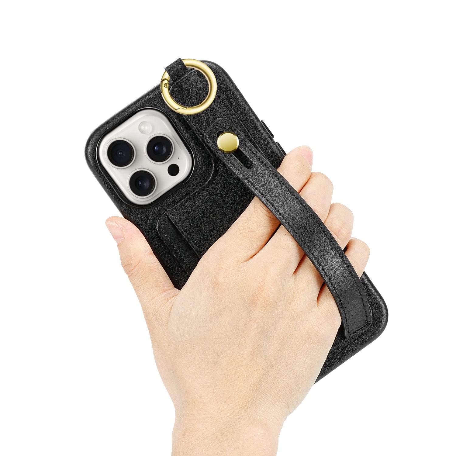 Indy Series Leather Wallet FingerGrip Case with Screen and Camera Protector - iPhone 15 Pro Max