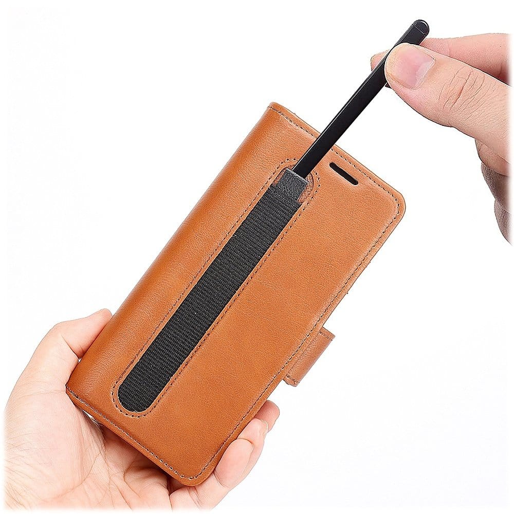 Genuine Leather Folio Wallet Case for Samsung Galaxy Z Fold5 - Brown