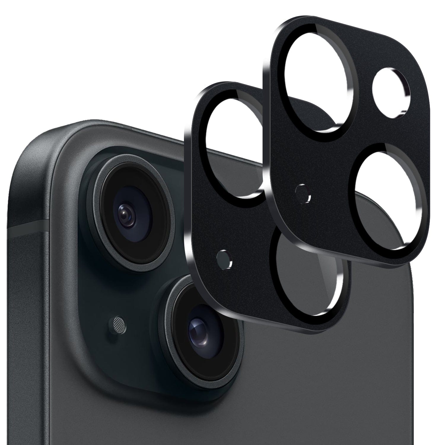 ZeroDamage HD Flexible Glass Camera Lens Protector for Apple iPhone 15/15 Plus (2-Pack) - Black