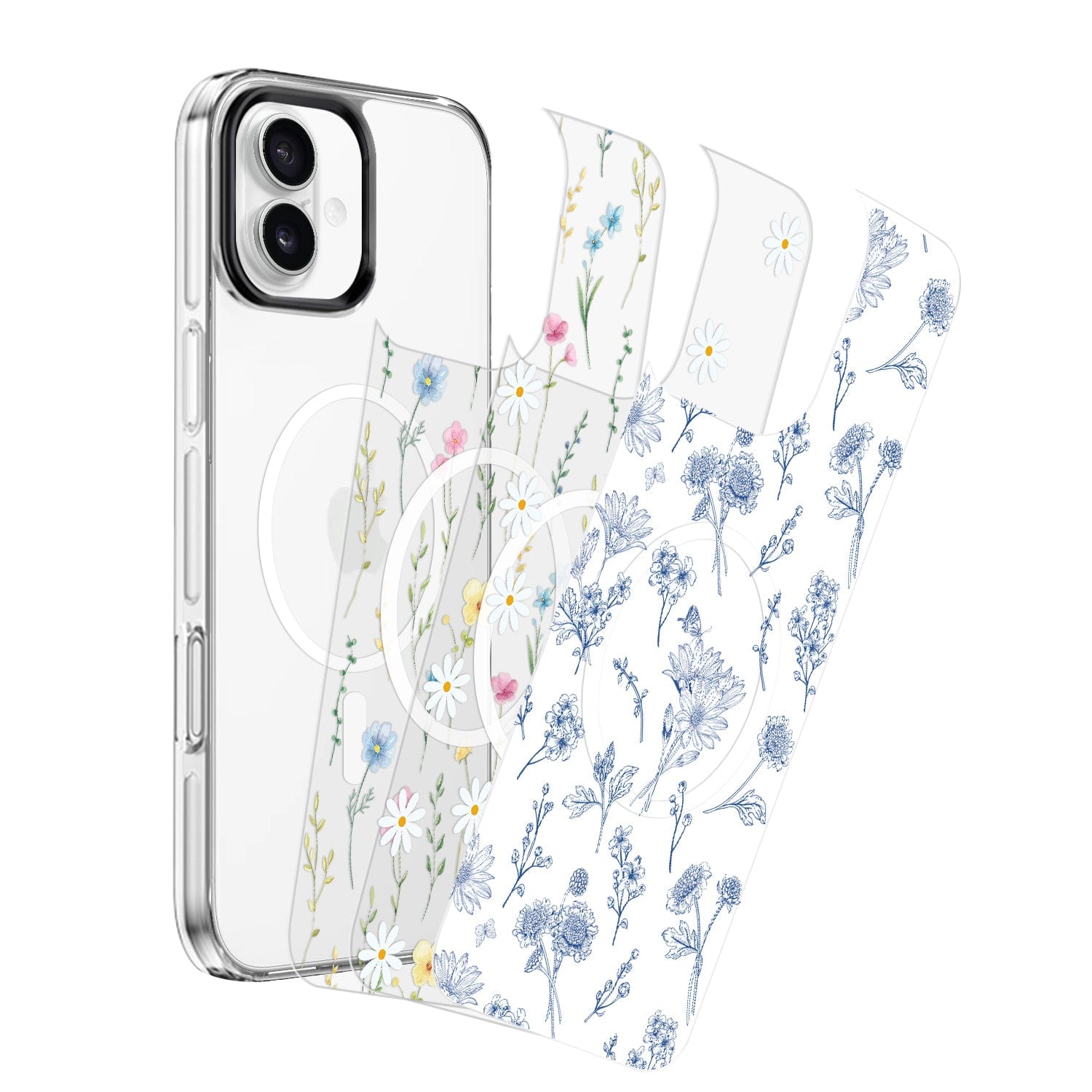 iPhone 16 Floral Design Case with Swappable Back - Wireless Charging | Inspire Series