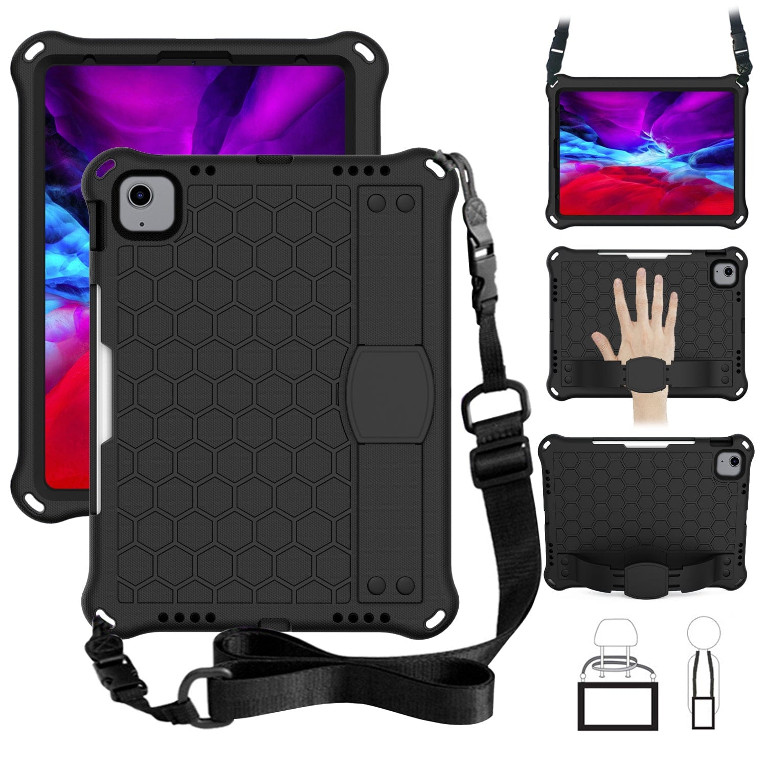 Raider Series HoneyComb Heavy-Duty Hand Strap Case - Apple iPad Air 10.9-inch (4th/5th Gen) and iPad Air 11-inch (M2 2024 & M3 2025)