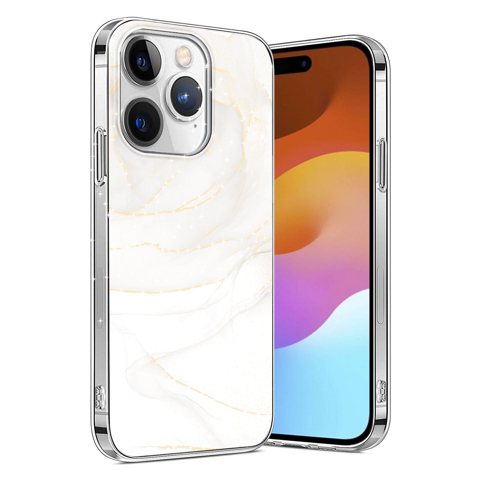 Protection Kit Bundle - White Marble Series Case with Tempered Glass Screen and Camera Protector for iPhone 15 Pro Max