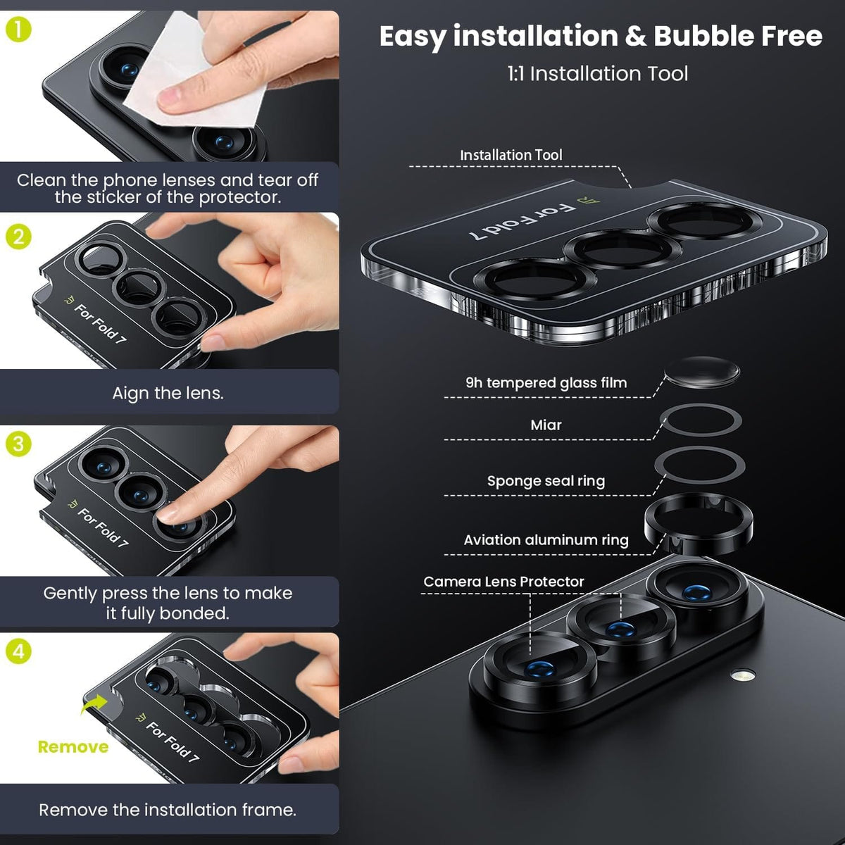 Galaxy Z Fold7 Camera Lens Protector - 9H Tempered Glass with Alignment Tool | ZeroDamage