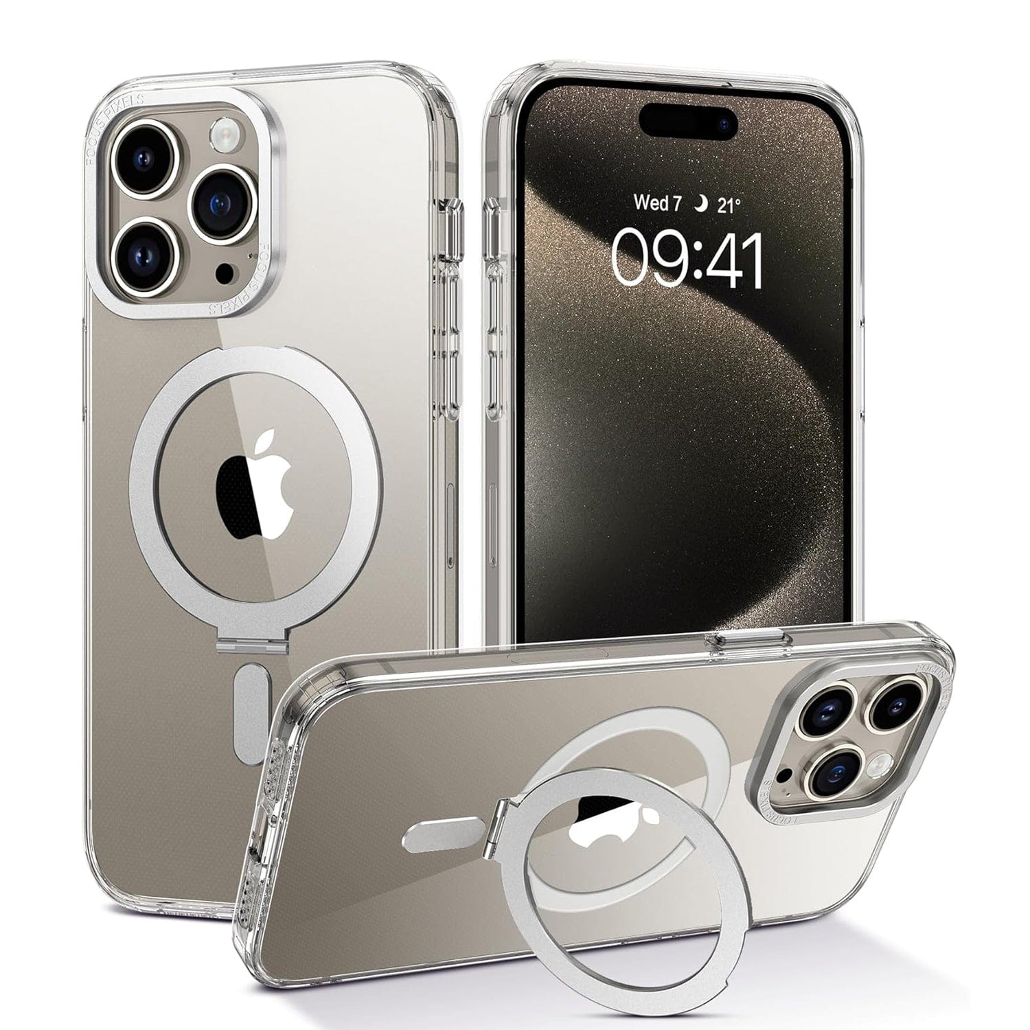 Venture Series Kickstand Case Clear with Screen Protector - iPhone 15 Pro