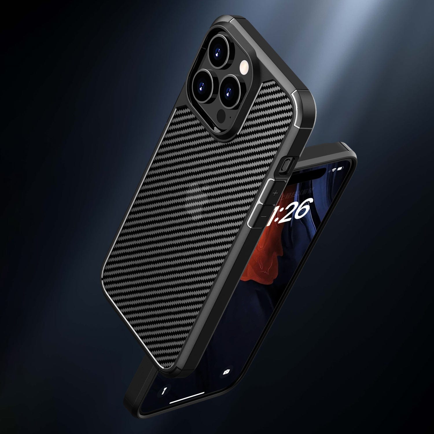 Venture Series Carbon-Fiber Style Case with Screen and Camera Protector - iPhone 15 Pro
