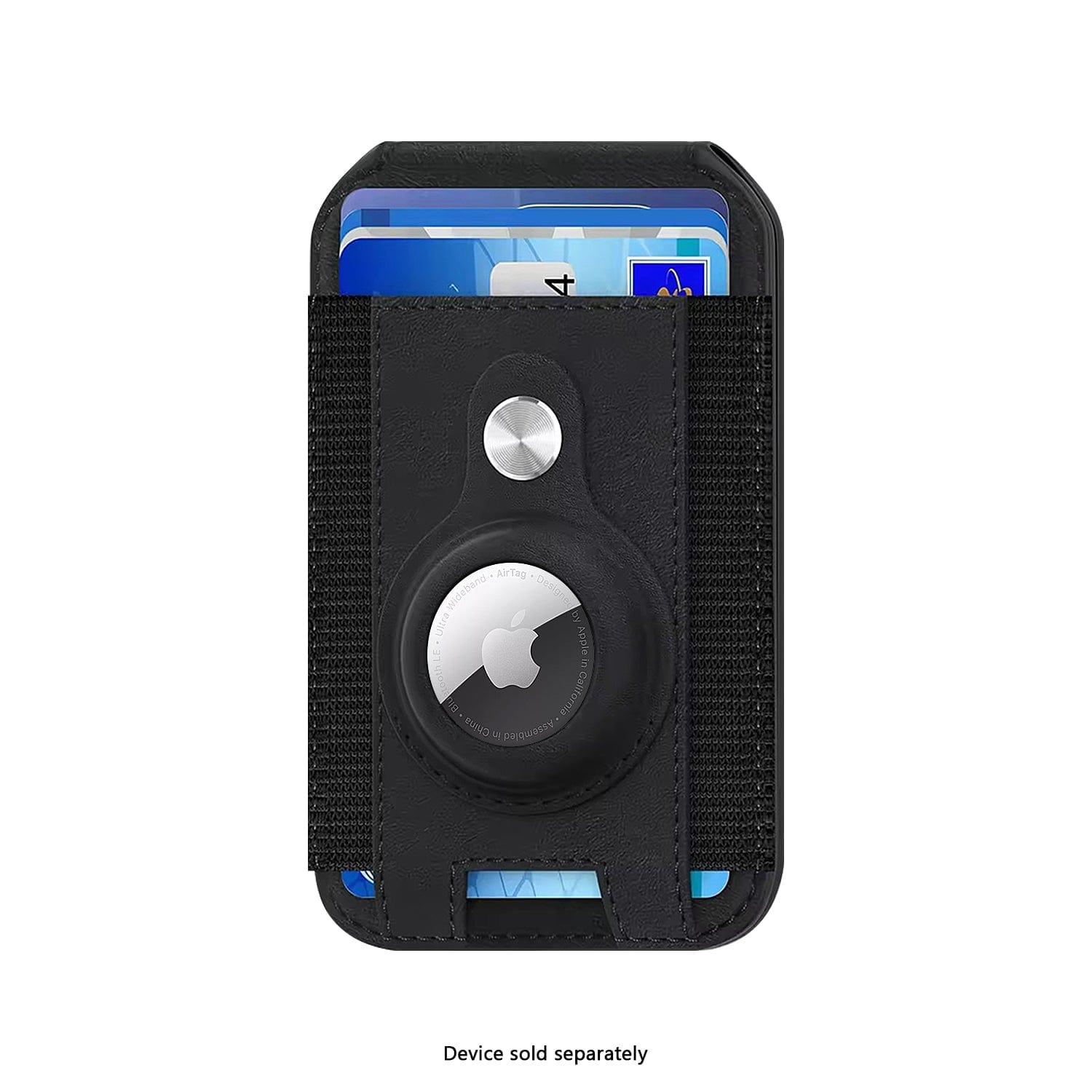 iPhone Black Leather Wallet Case with AirTag Holder & Stand - MagSafe | Indy Series