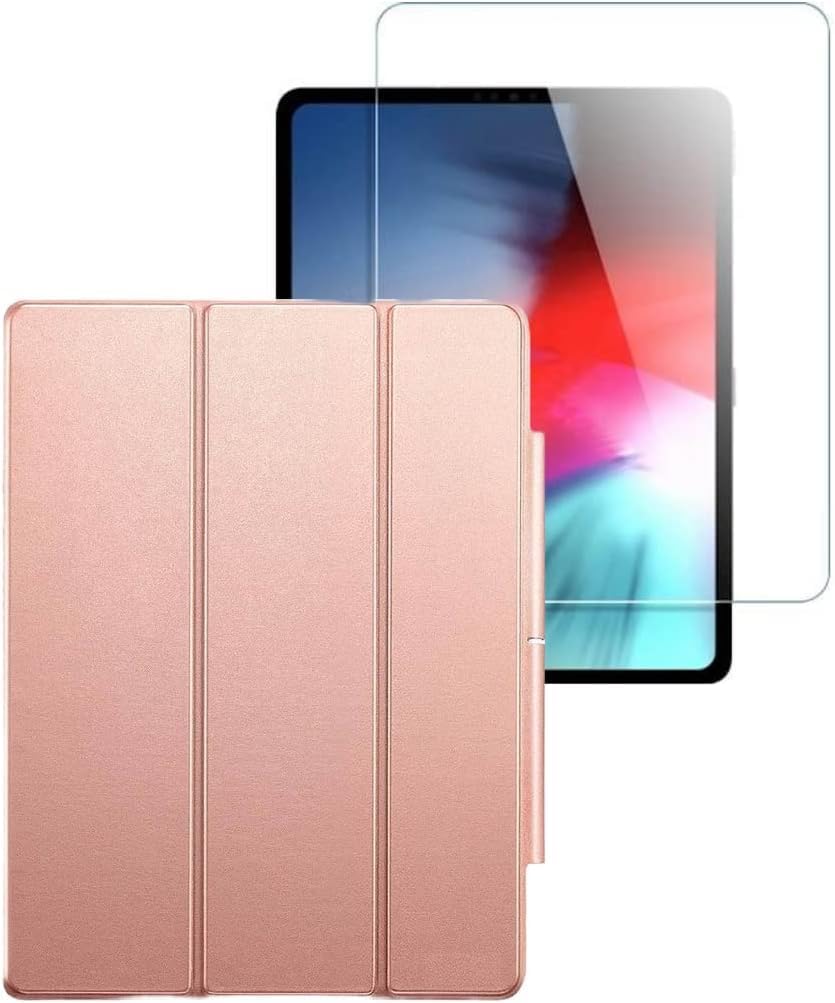 Apple iPad Pro 12.9" (4th,5th, and 6th Gen 2020-2022) Protection Kit Bundle - ESR Folio Case with Tempered Glass Screen (Rose Gold)