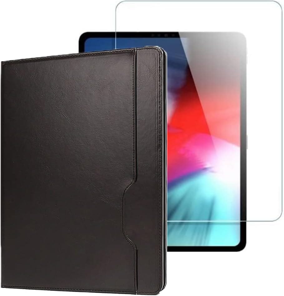 Black Business Folio Case with Tempered Glass Screen - iPad Pro 12.9" (4th, 5th, and 6th Generation)
