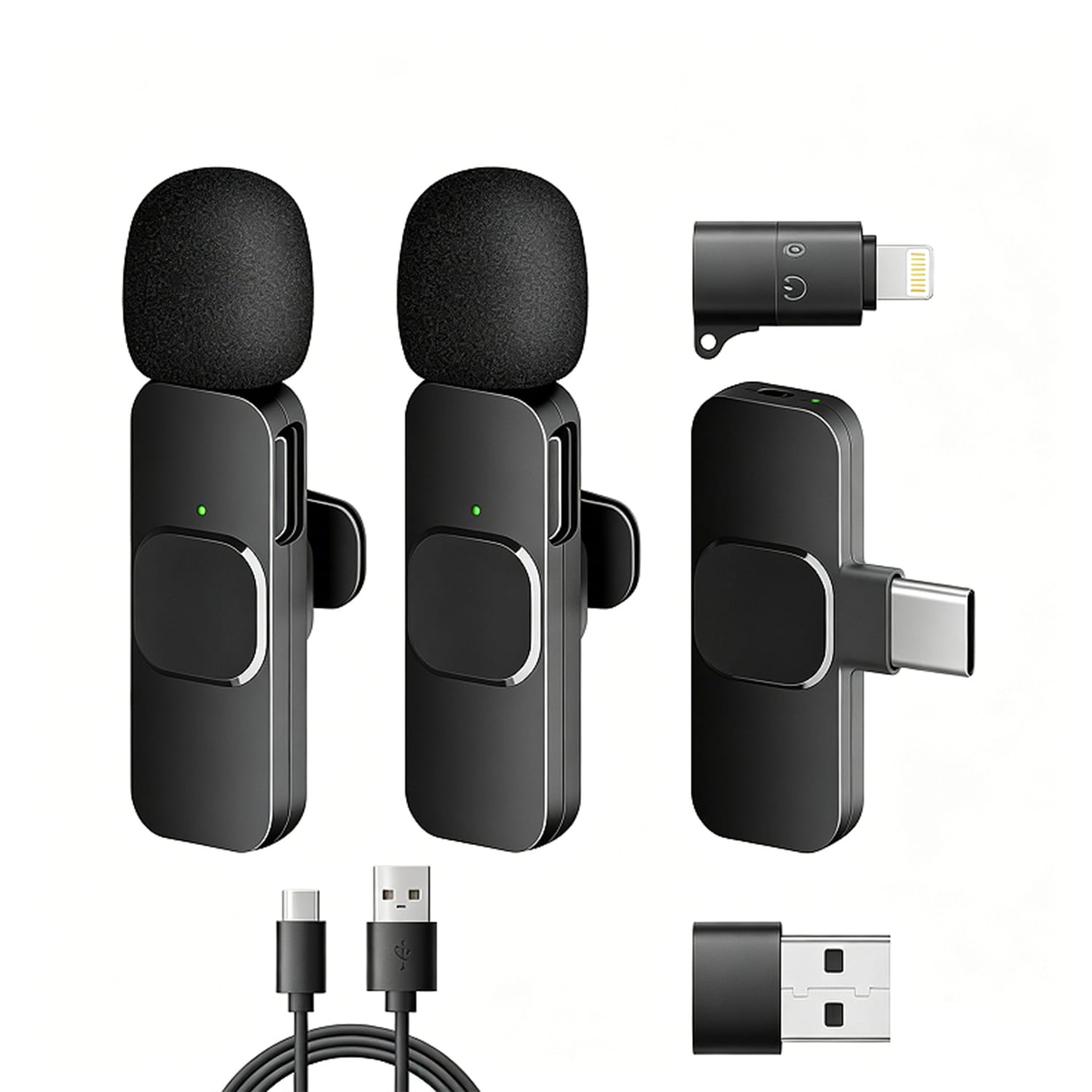 Dual Wireless Lavalier Microphone Set - 2 Clip-On Mics with Noise Reduction