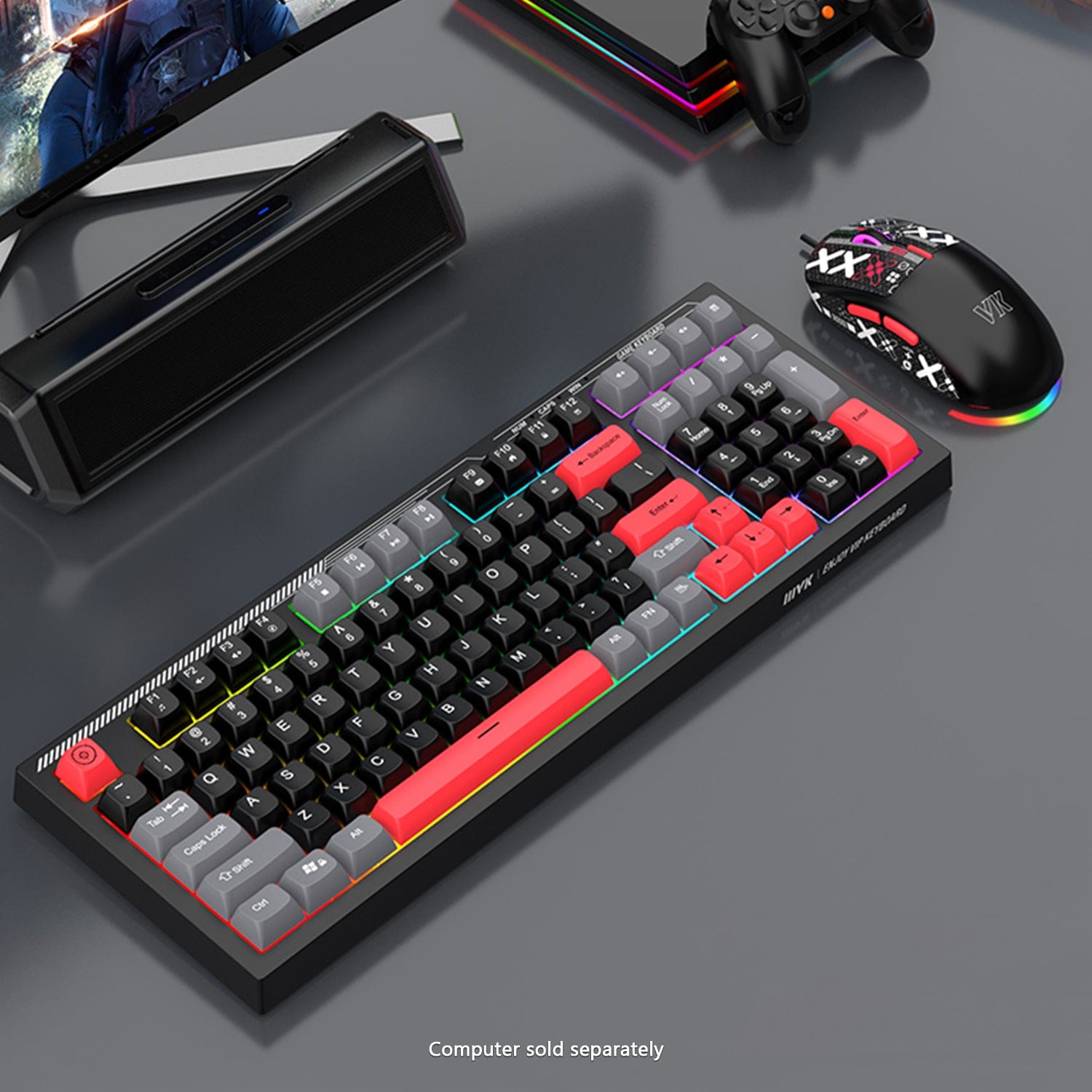 Wired Gaming Keyboard & Mouse Combo - 98 Keys, Anti-Ghosting Multi-Key, 7-RGB Backlights