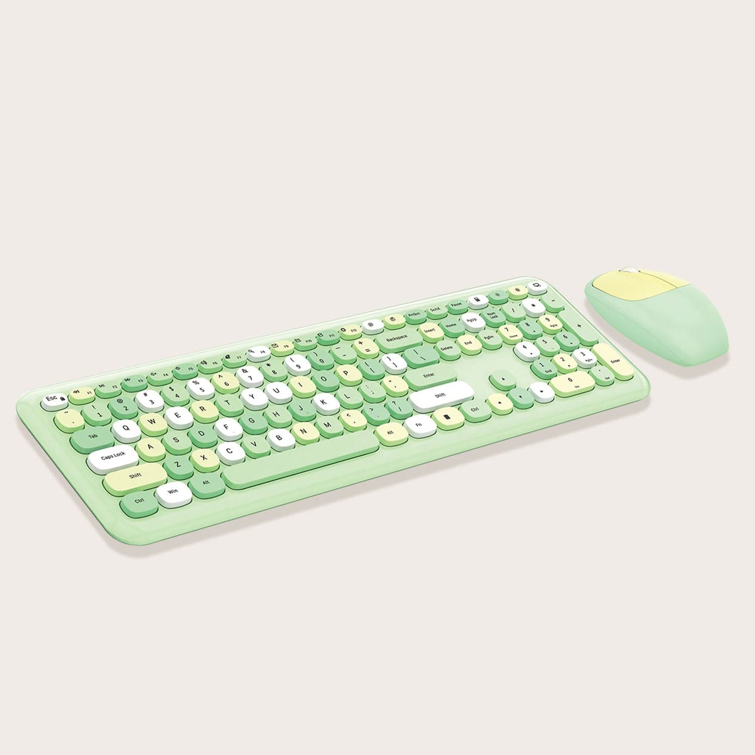 Wireless Keyboard and Mouse Combo with Lime Green Flush Keys