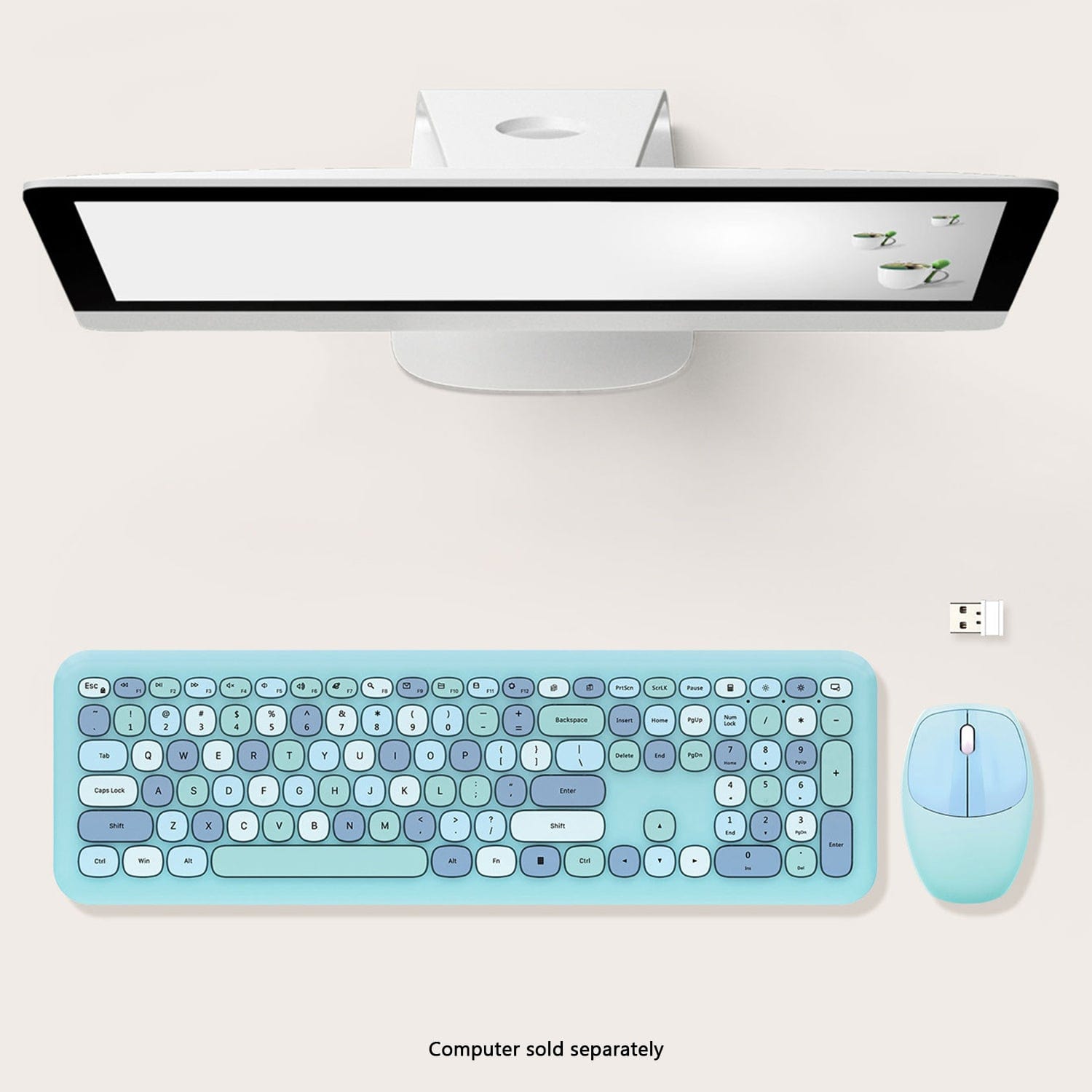 Wireless Keyboard and Mouse Combo with Aqua Flush Keys