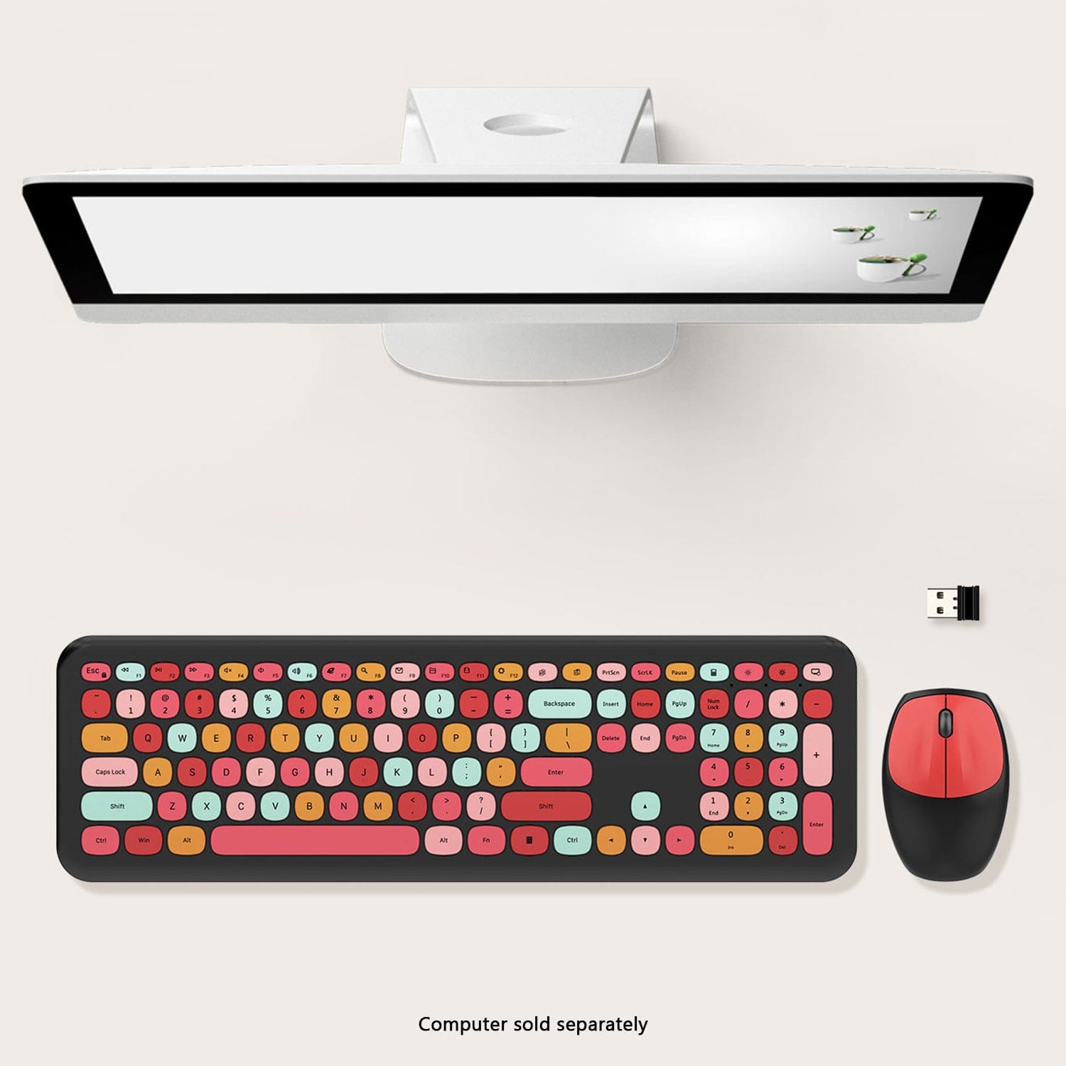 Wireless Keyboard and Mouse Combo with Black Red Flush Keys