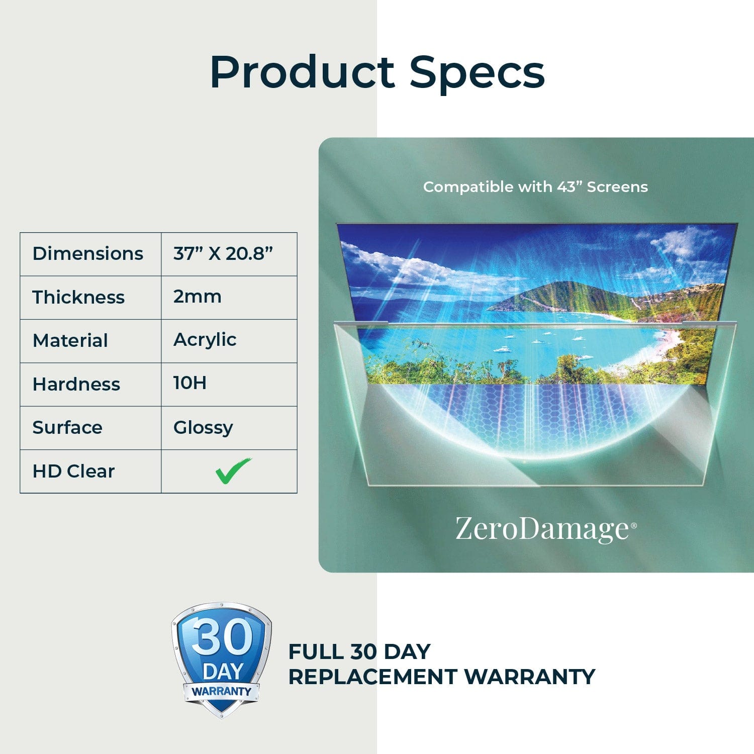ZeroDamage Clear TV Screen Protector - Most 43" TVs