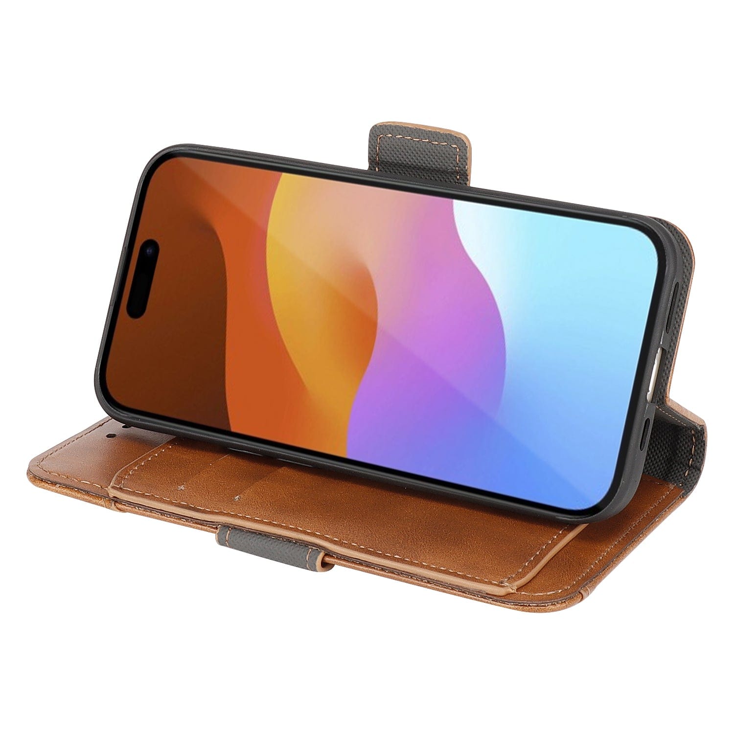 Genuine Leather Folio Wallet Case with MagSafe for iPhone 15 Pro Max