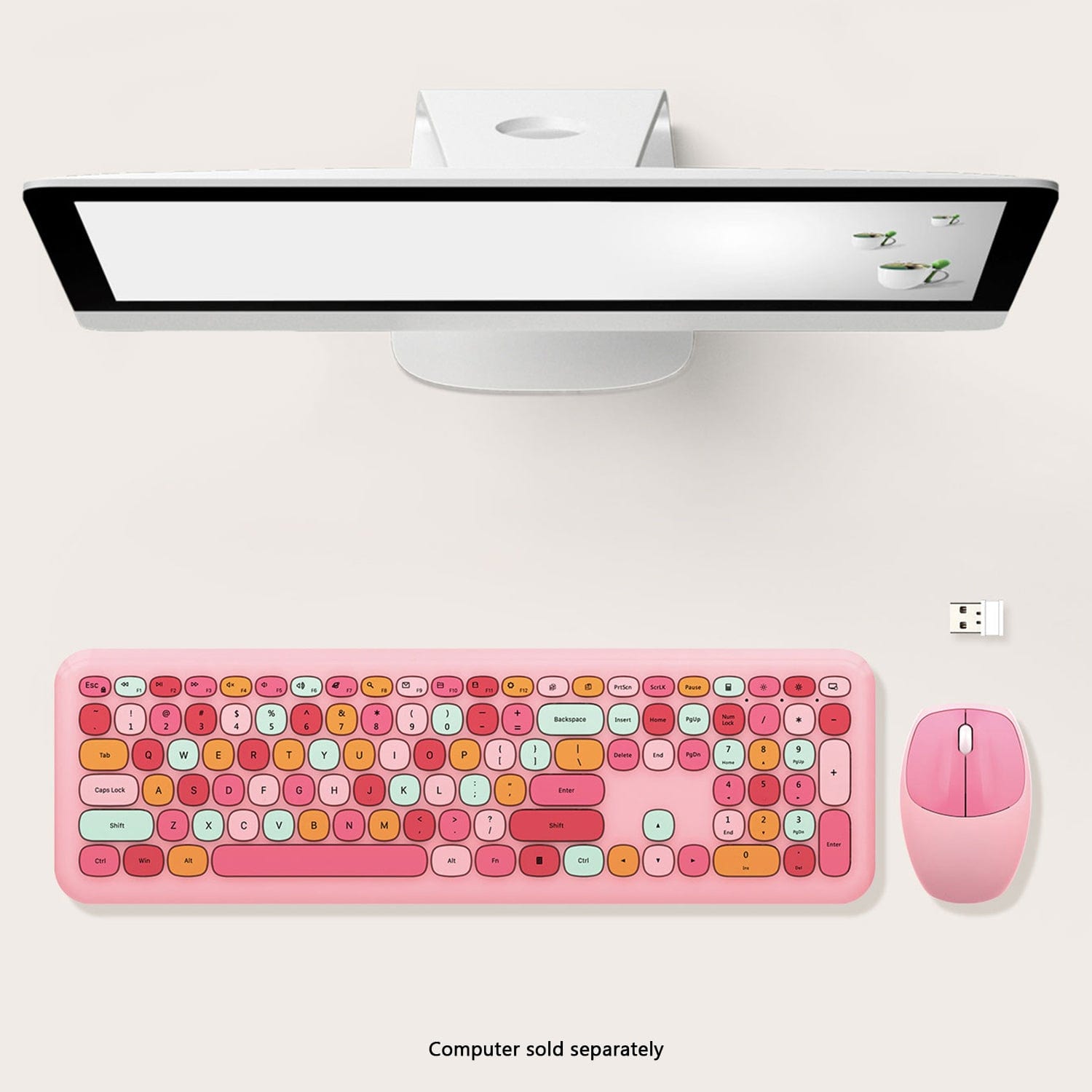 Wireless Keyboard and Mouse Combo with Lime Pink Keys