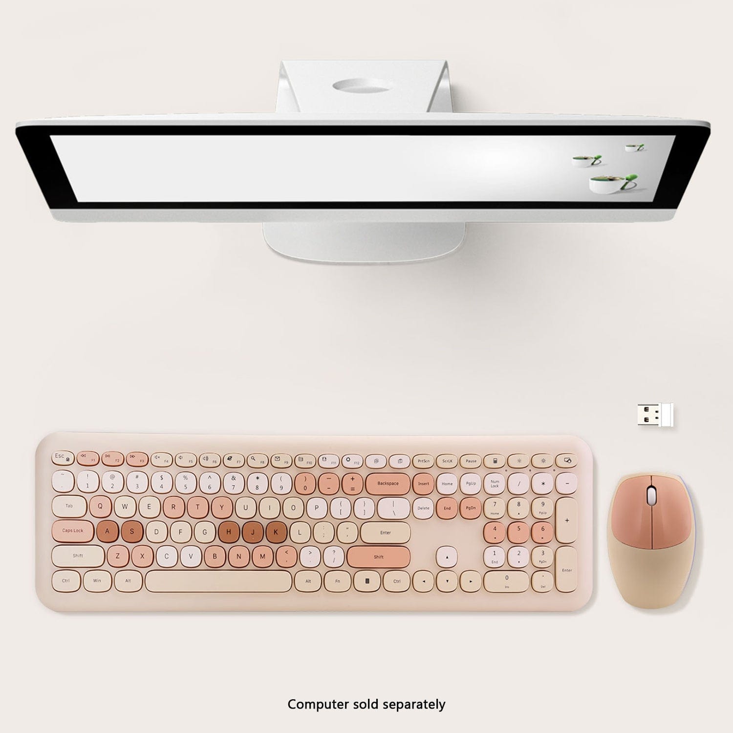 Wireless Keyboard and Mouse Combo with Lime Beige Keys