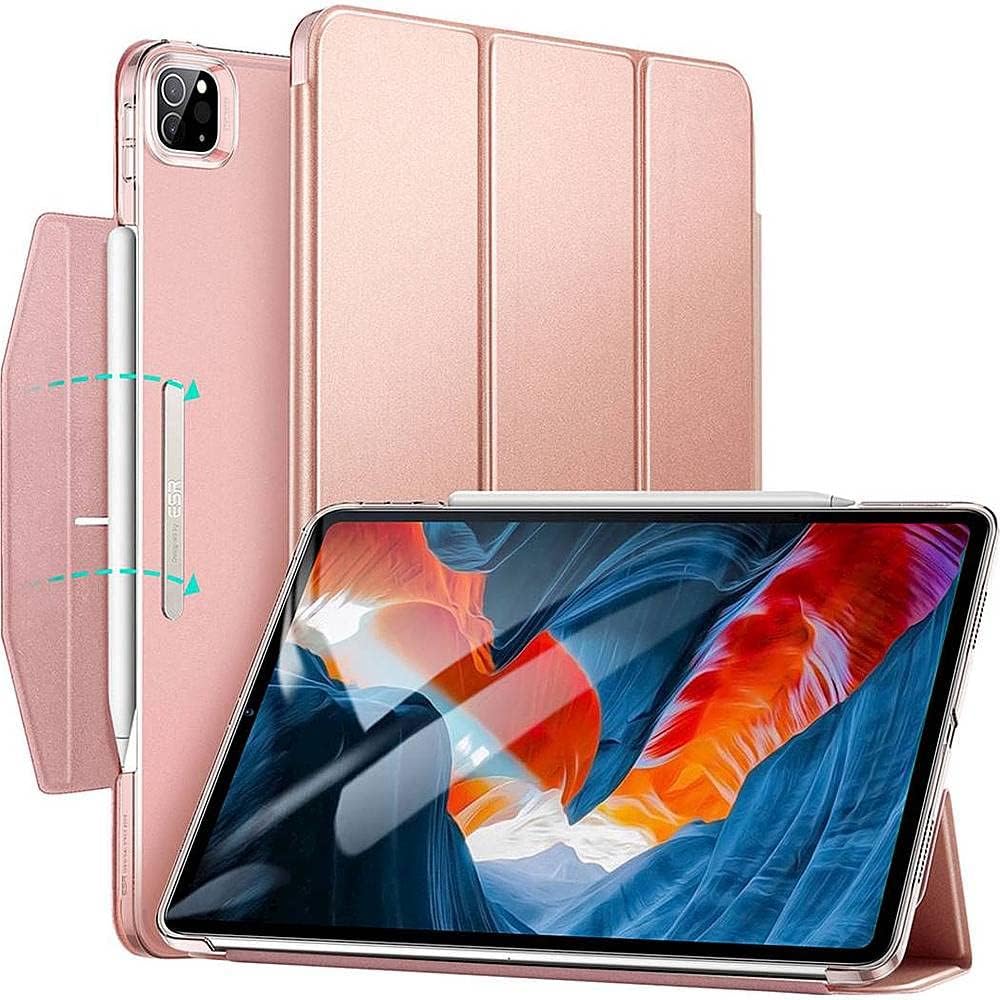 Apple iPad Pro 12.9" (4th,5th, and 6th Gen 2020-2022) Protection Kit Bundle - ESR Folio Case with Tempered Glass Screen (Rose Gold)