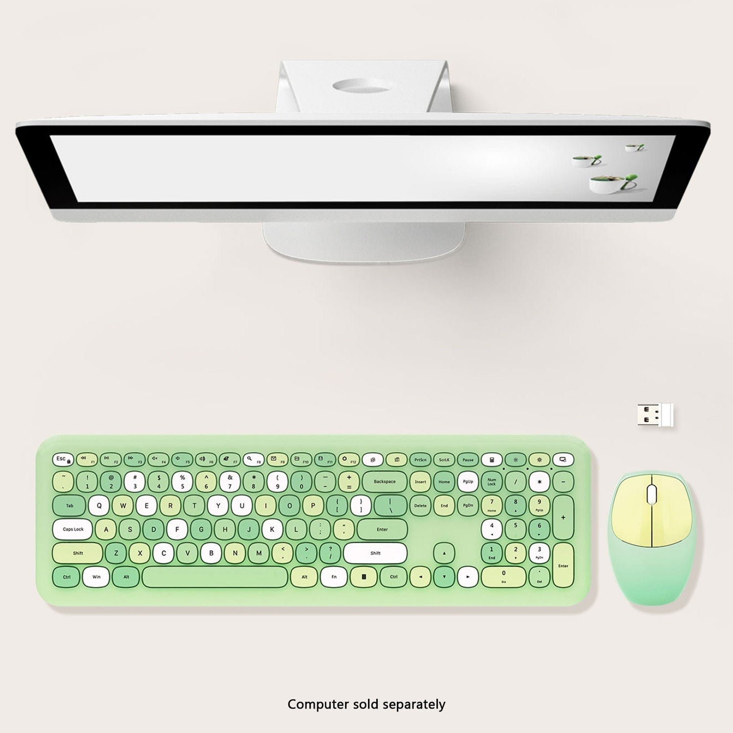 Wireless Keyboard and Mouse Combo with Lime Green Flush Keys