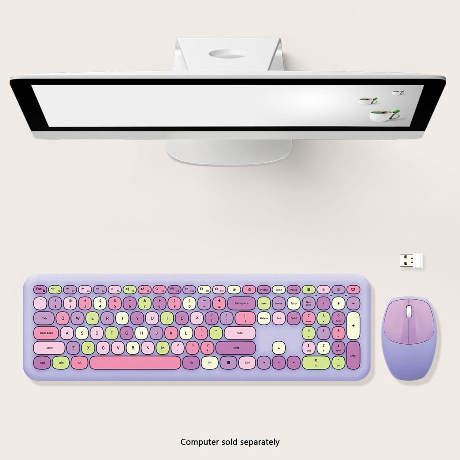 Wireless Keyboard and Mouse Combo with Purple Keys