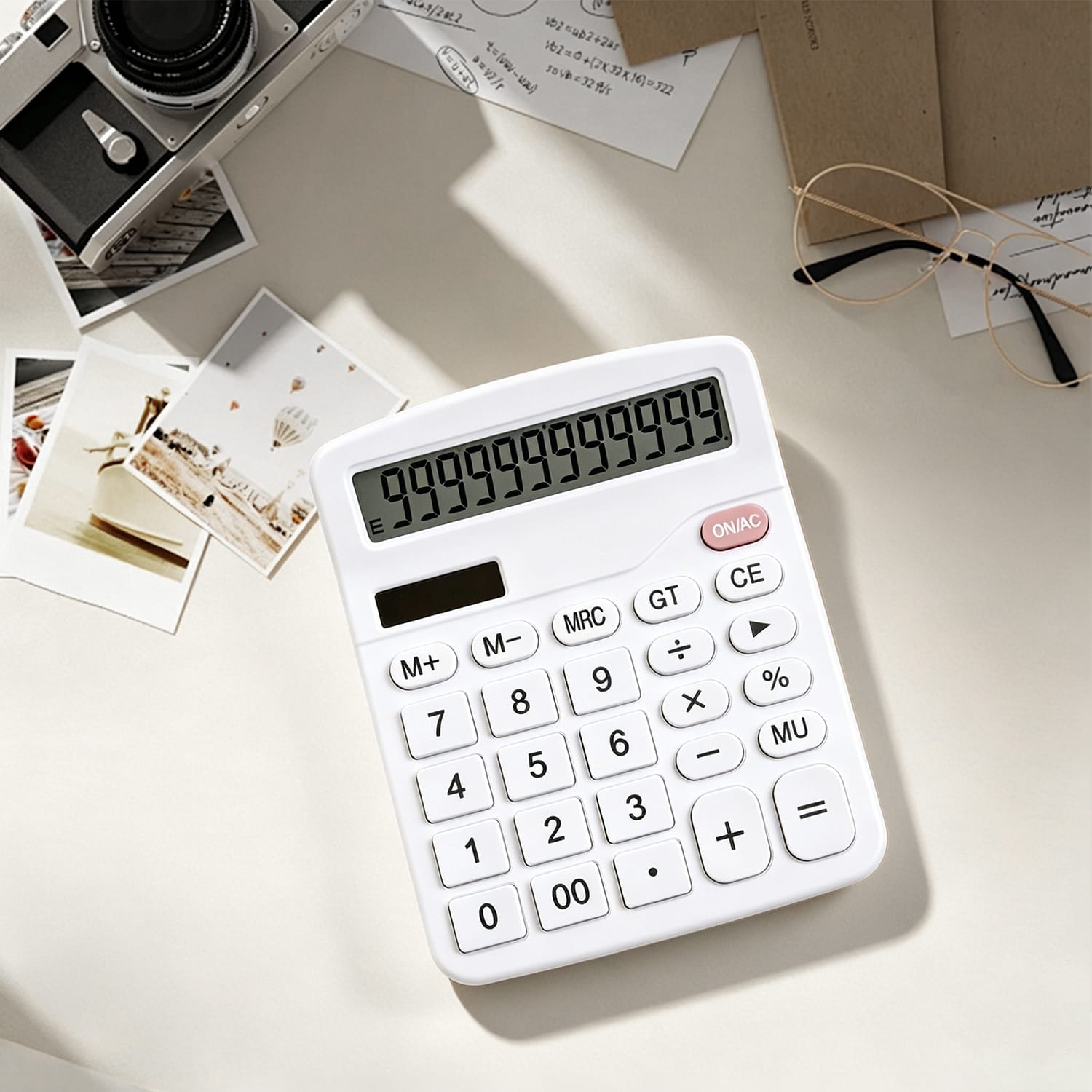 12-Digit Desktop Calculator - Dual Power Solar & Battery