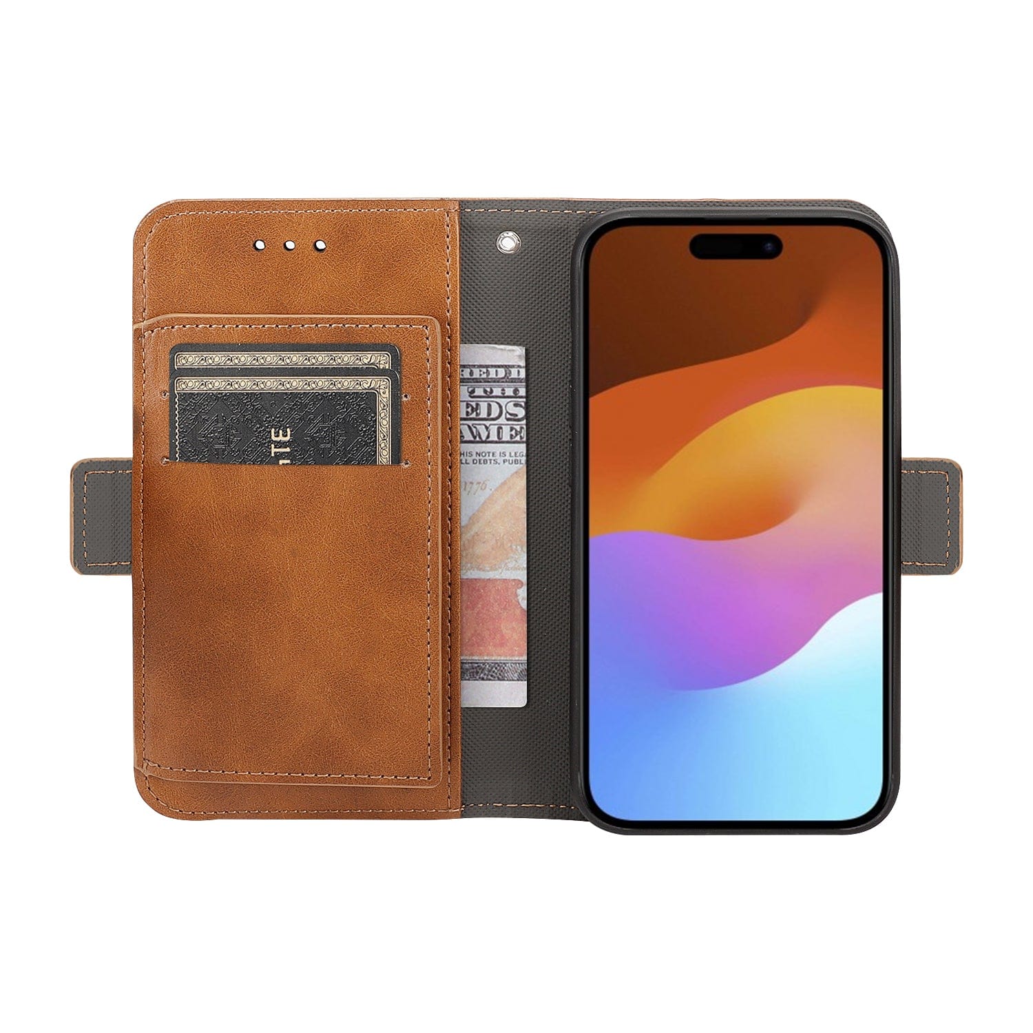 Genuine Leather Folio Wallet Case with MagSafe for iPhone 15 Pro Max
