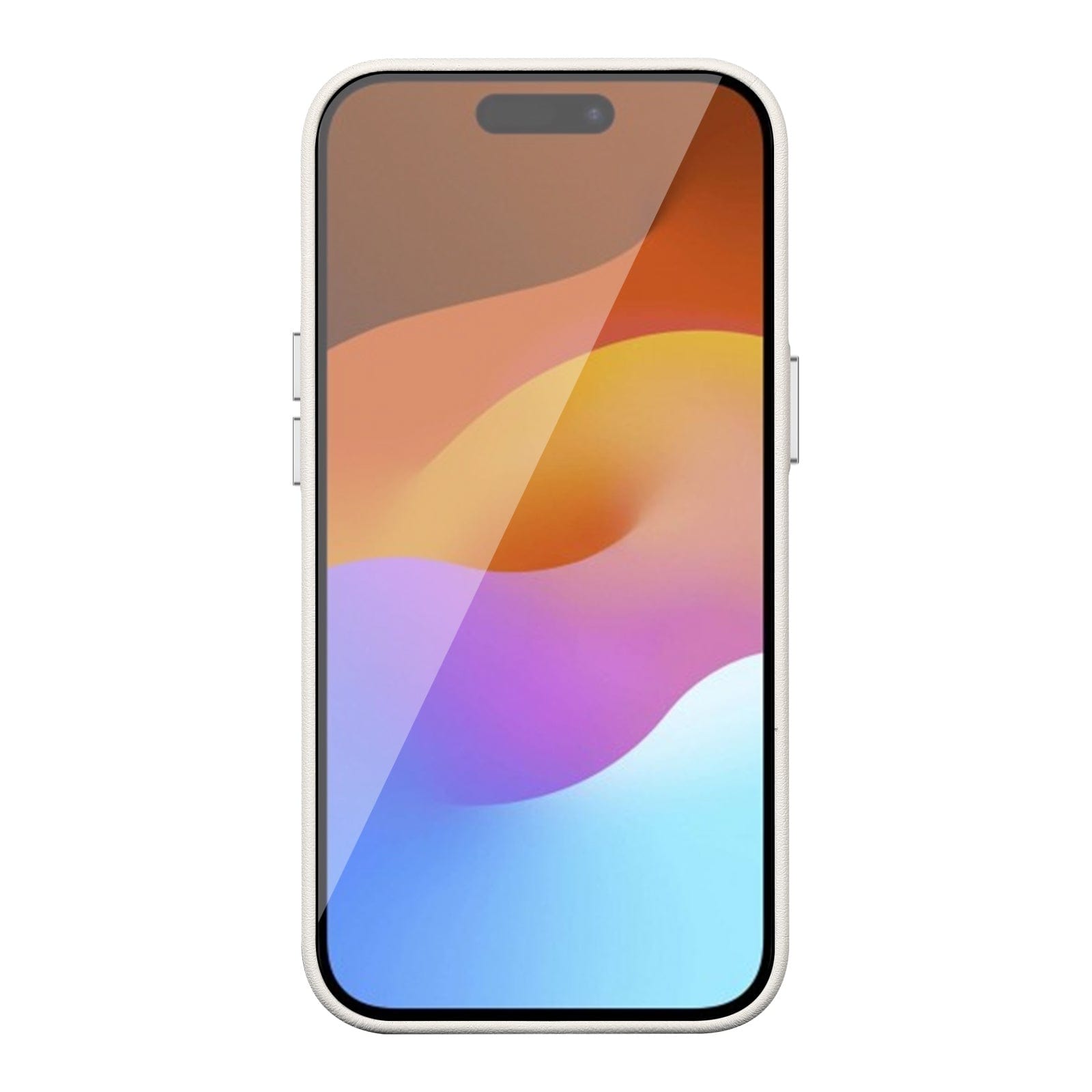 Protection Kit Bundle - Genuine Leather FingerGrip Case with Tempered Glass Screen and Camera Protector for iPhone 15 Pro Max - White