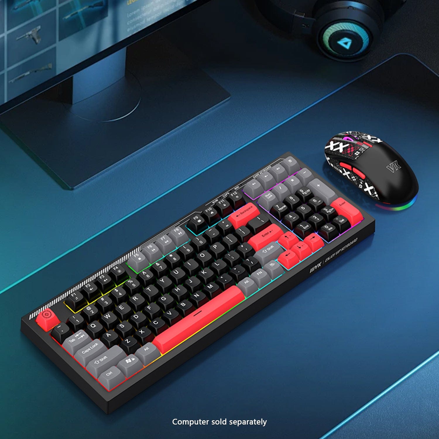 Wired Gaming Keyboard & Mouse Combo - 98 Keys, Anti-Ghosting Multi-Key, 7-RGB Backlights
