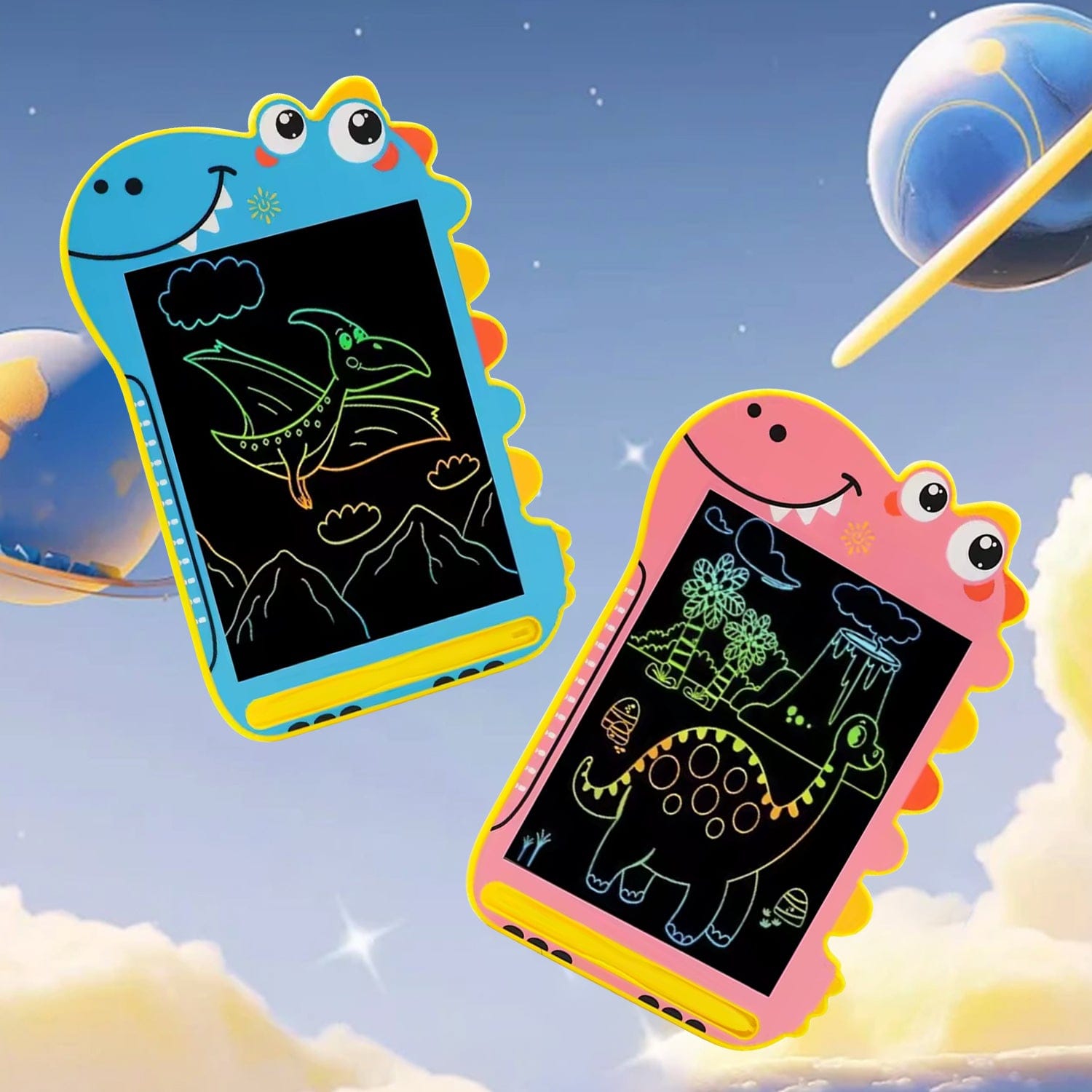 LCD Writing Kids Tablet 8.5" - Dinosaur Color Display, One-Click Erase
