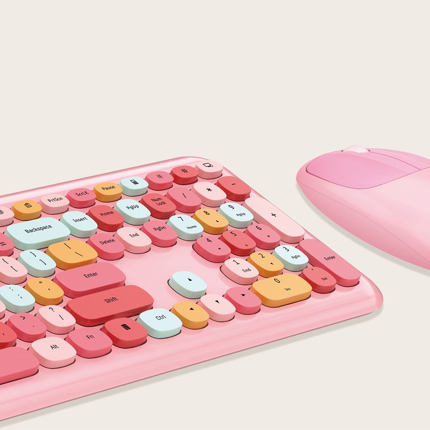 Wireless Keyboard and Mouse Combo with Lime Pink Keys