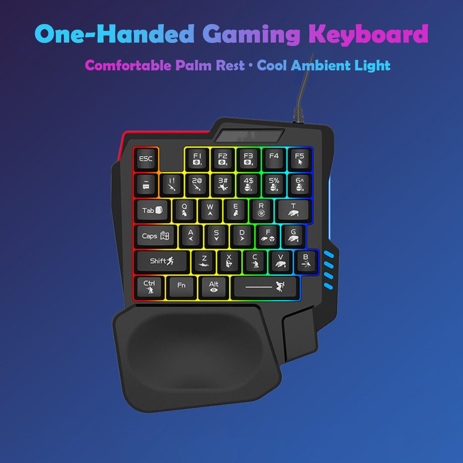Ergonomic Wired Gaming Keyboard - LED Rainbow Backlight, 35-Key | Ultima Series