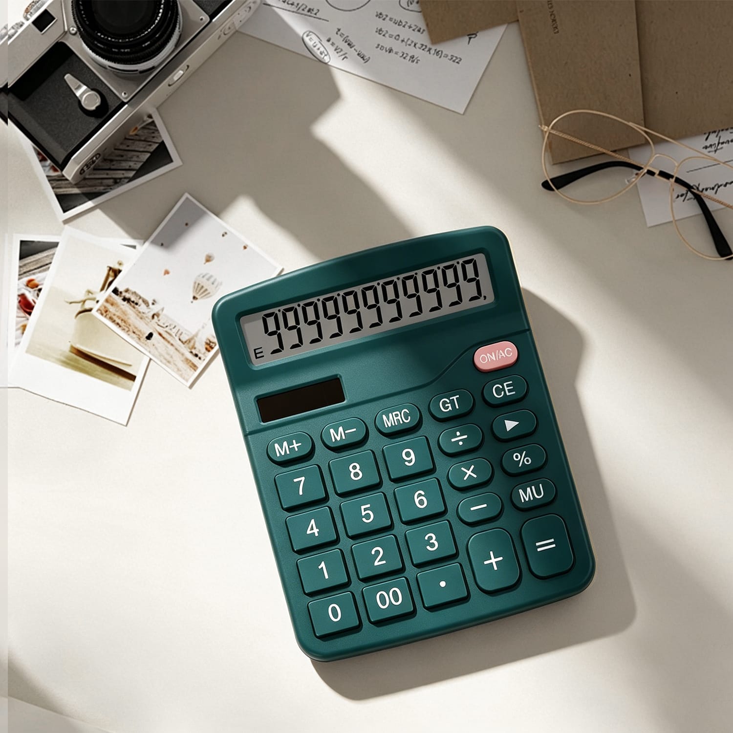 12-Digit Desktop Calculator - Dual Power Solar & Battery
