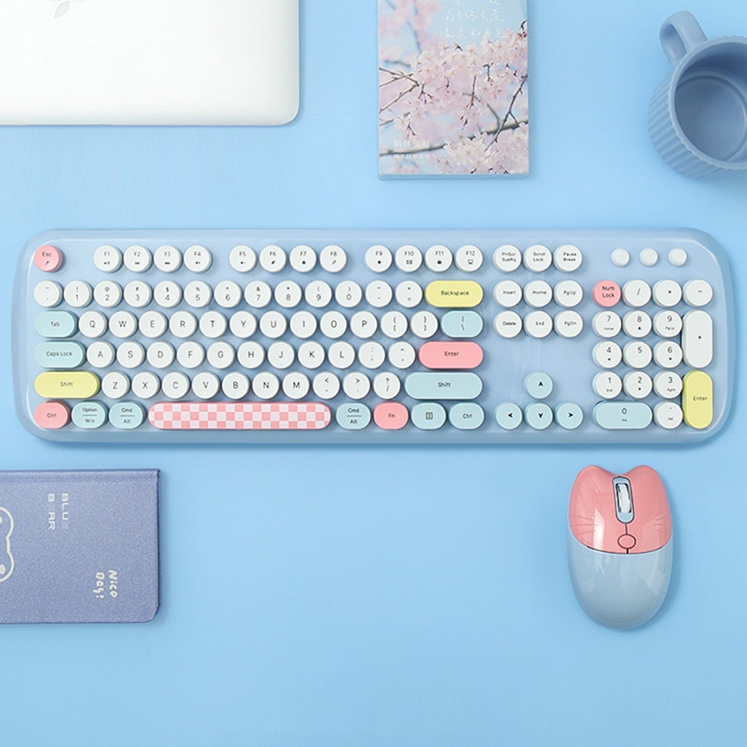 Wireless Keyboard & Mouse Combo - Silent Click, Colorful 104 Keys