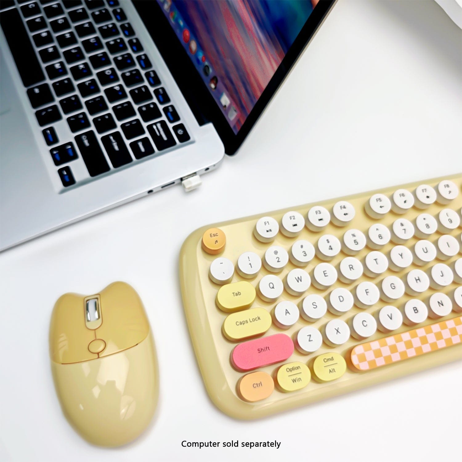 Wireless Keyboard & Mouse Combo - Silent Click, Colorful 104 Keys