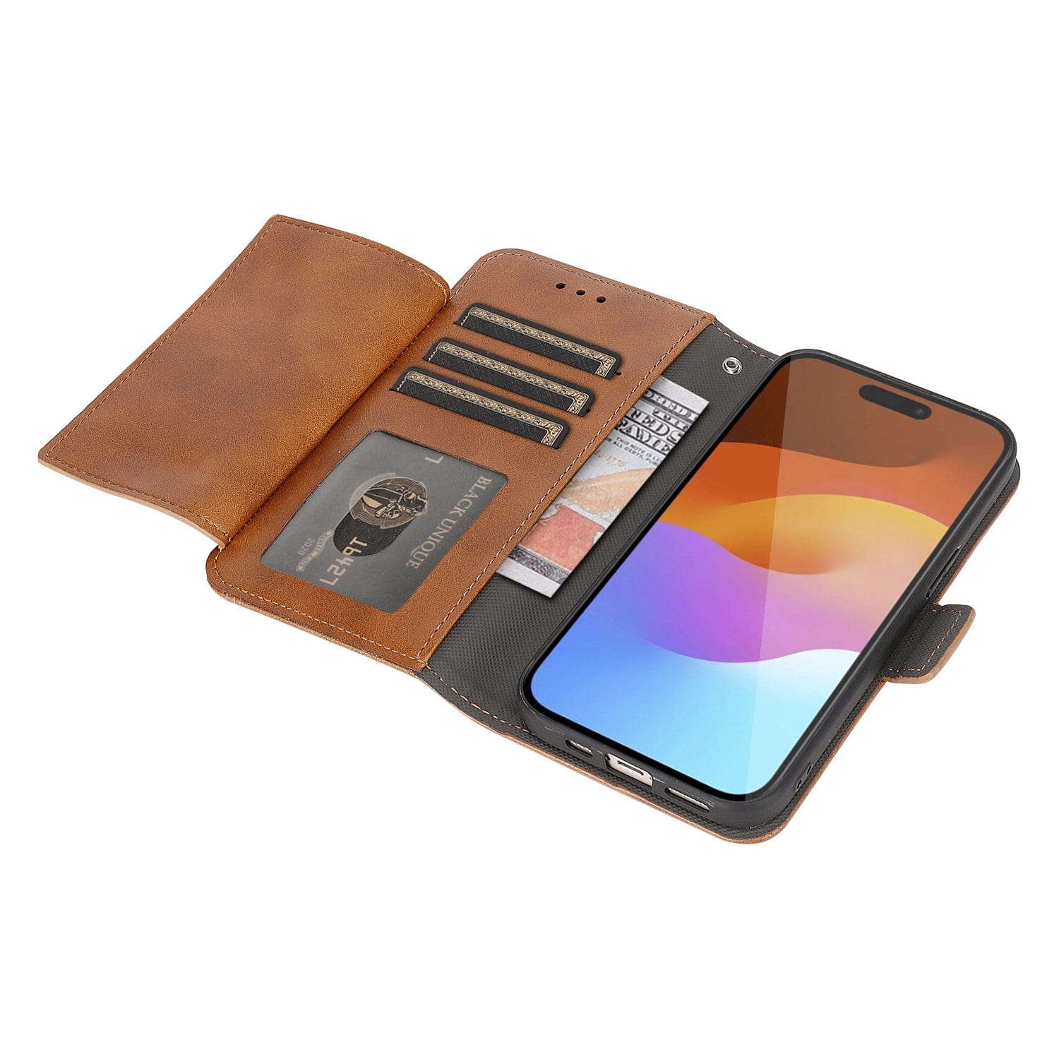 Genuine Leather Folio Wallet Case with MagSafe for iPhone 15 Pro Max