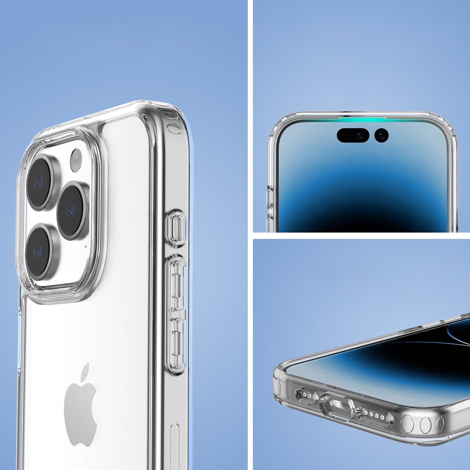 Protection Kit Bundle - Hybrid-Flex Hard Shell Case with Tempered Glass Screen and Camera Protector for iPhone 15 Pro - Clear