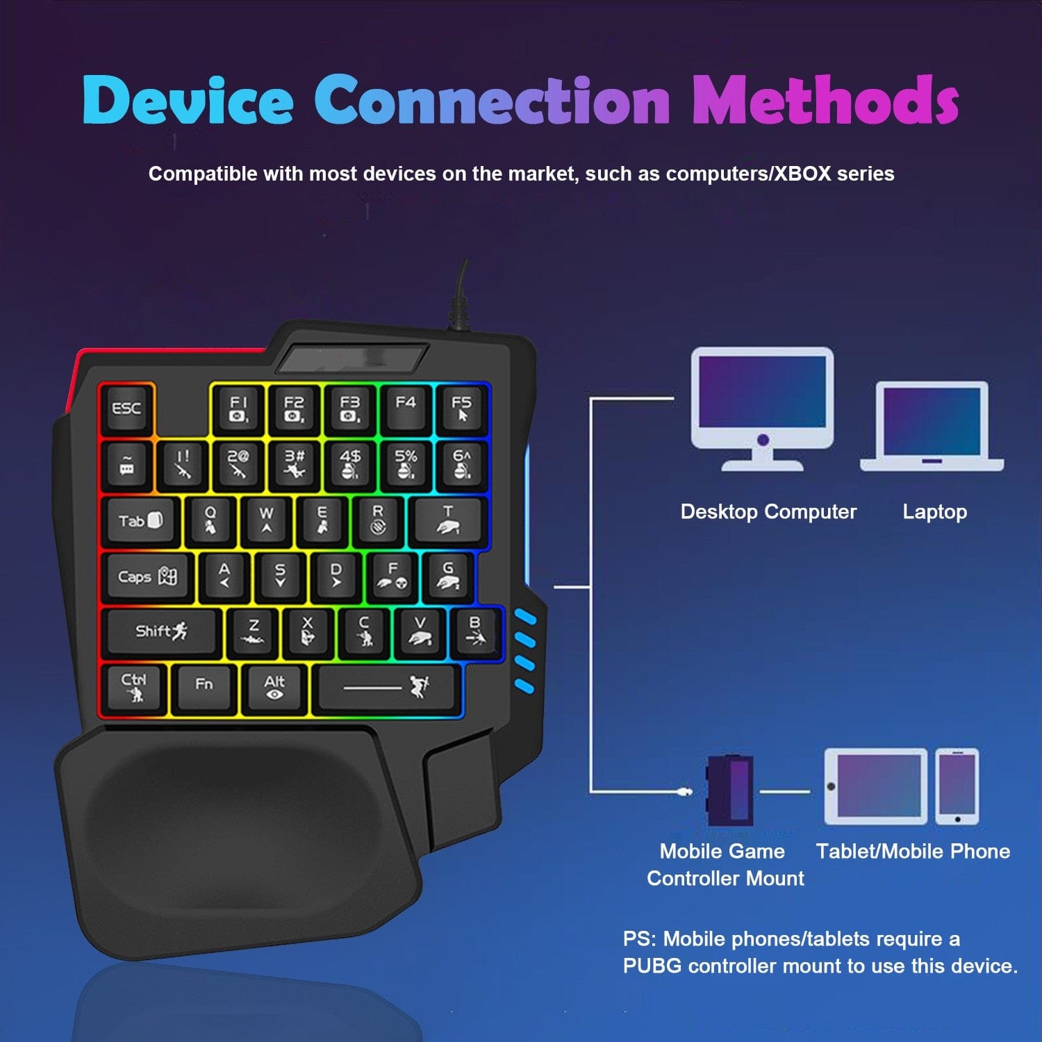 Ergonomic Wired Gaming Keyboard - LED Rainbow Backlight, 35-Key | Ultima Series
