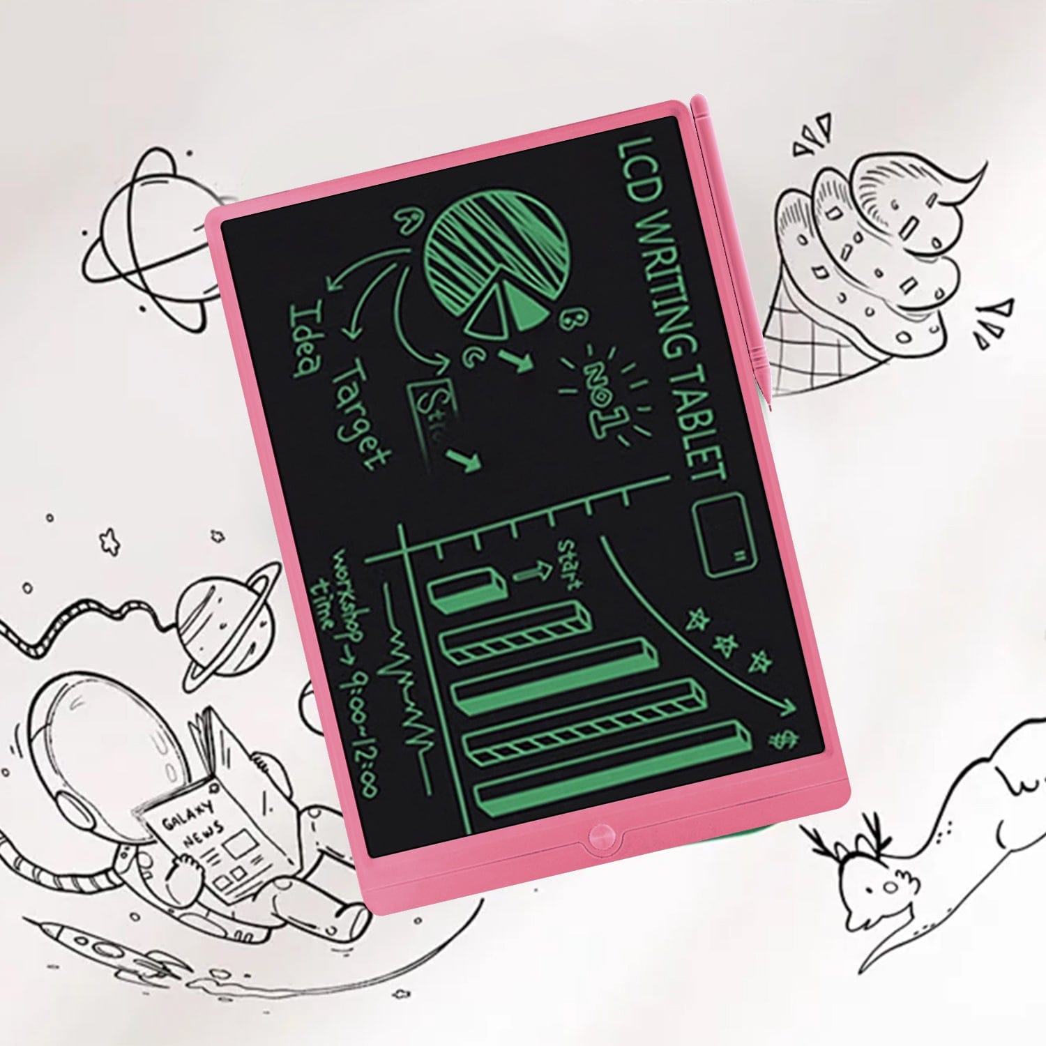 LCD Writing Tablet 13.5" - Large Color Display with One-Touch Erase & Lock