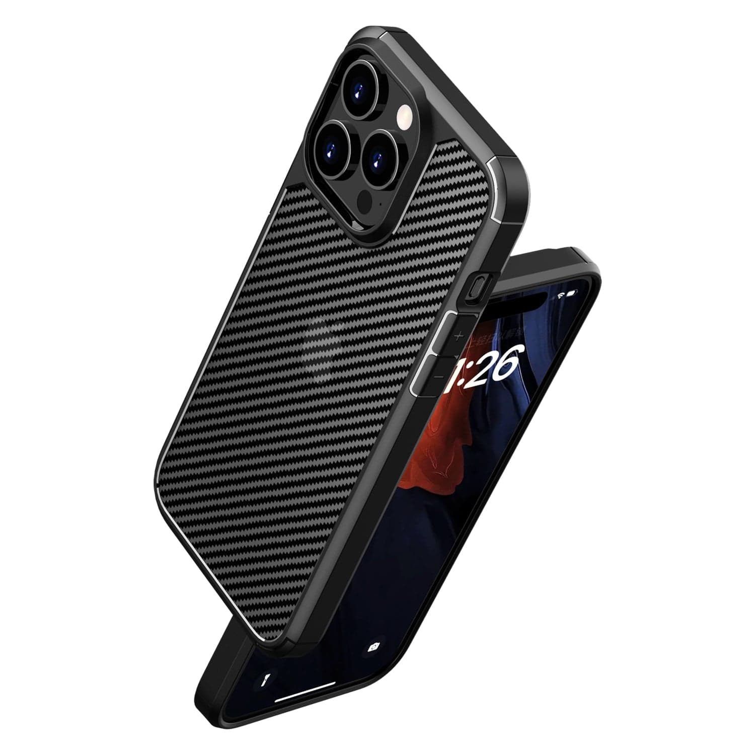 Protection Kit Bundle - Anti-Slip Series Case with Tempered Glass Screen and Camera Protector for iPhone 15 Pro Max - Black